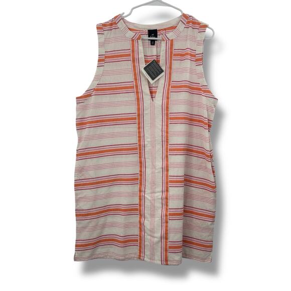 NEW Echo Callista Stripe Shift Mini Dress Large Cotton Pockets Summer Coverup - Picture 4 of 11